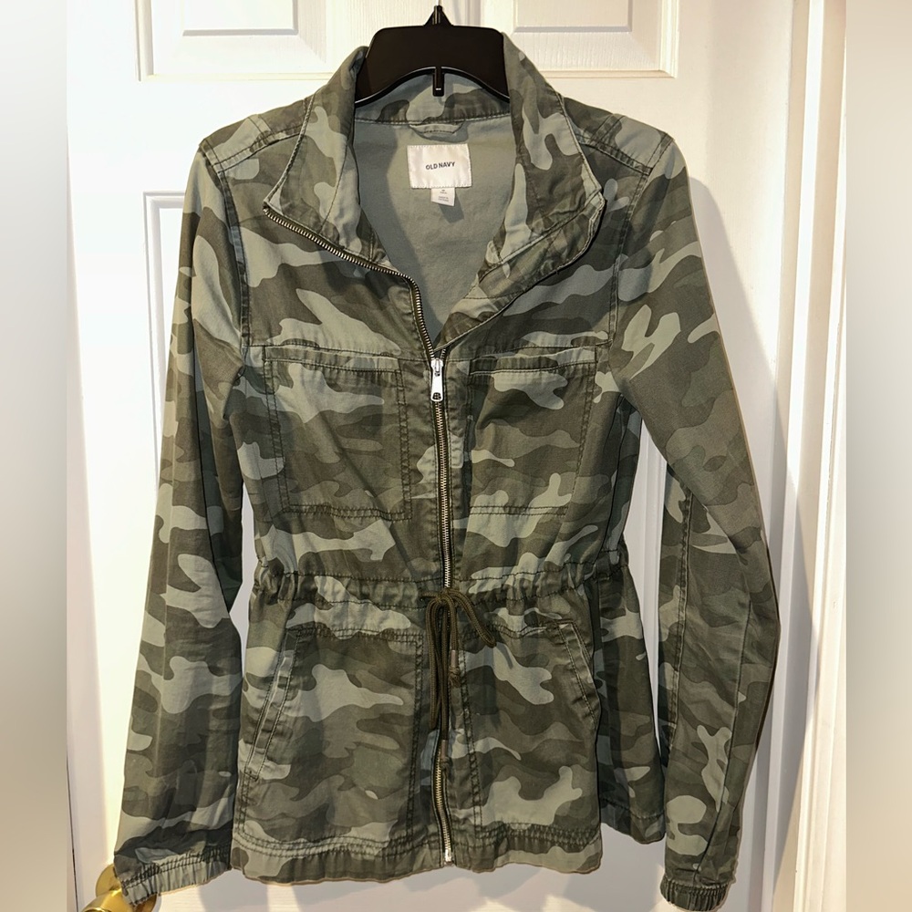 Old Navy Women's Army Green Camo Utility Field Jacket - Medium Tall 100% Cotton